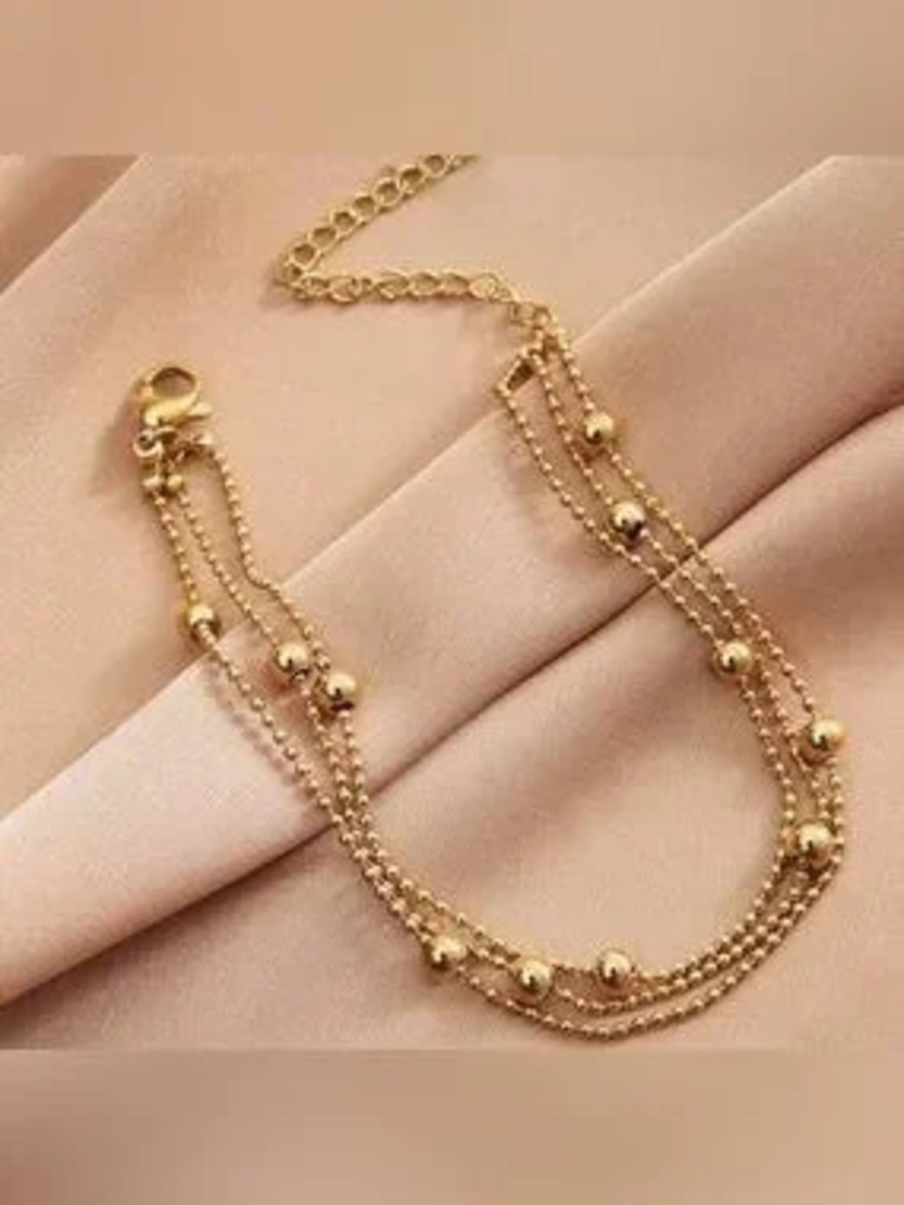 Gold Plated Stainless Steel Beaded Layered Bracelet
